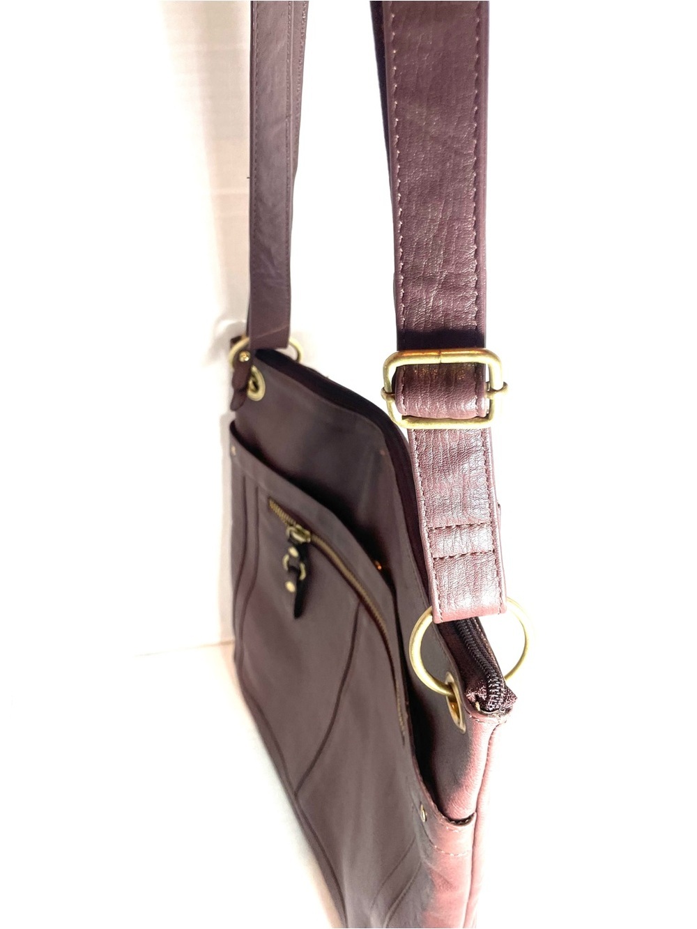 Great American Leather Works Brown 100% Genuine Leather Crossbody Shoulder Bag - Picture 5 of 13